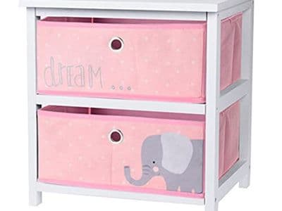 Girly pink wooden 2 drawers bedside for girl with elephant