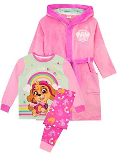 Girl's bathrobe with hood and little ears Patrol bright pink Skye in polyester from 18 months to 8 years